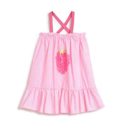 Girls White and Pink Printed Sleeveless Dress